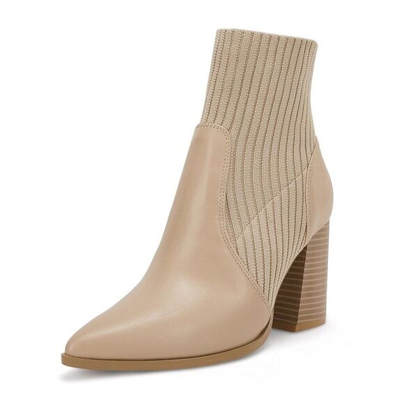 Ermonn Shoes - Womens Size 8 Chic Heels Ankle Boots Zipper Pointed Toe Booties Tan Festival